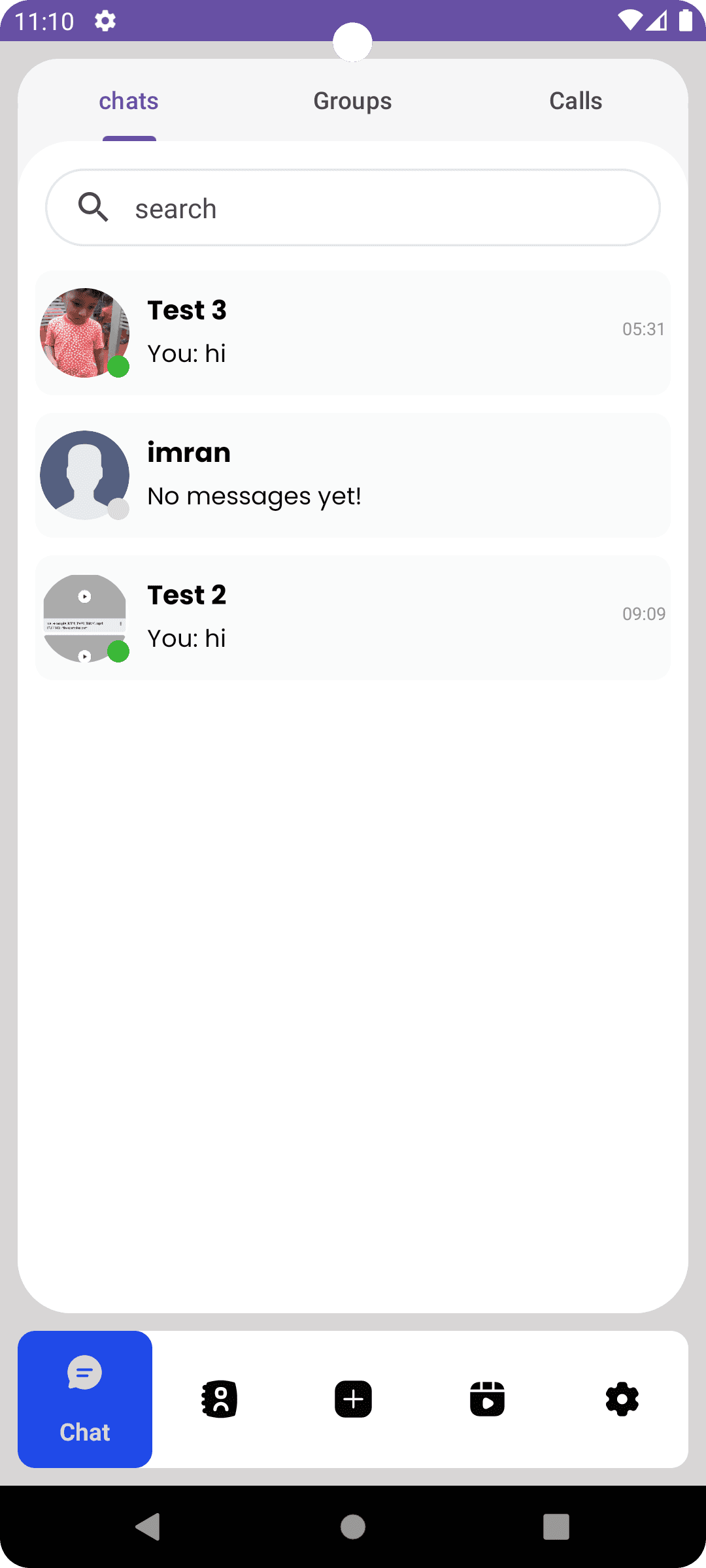 chats screen of micro chat app