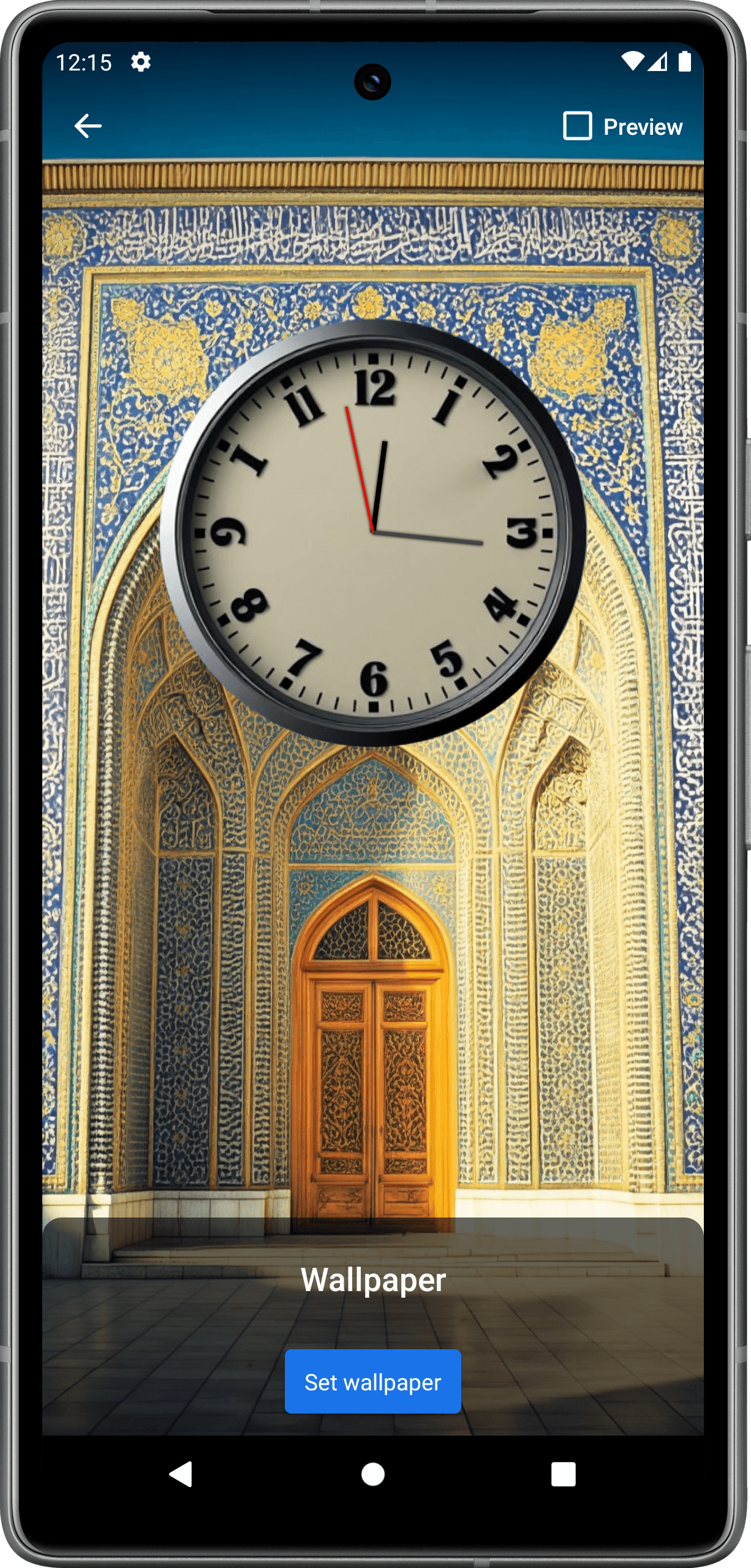 clock wallpaper preview screen of wallpaper app