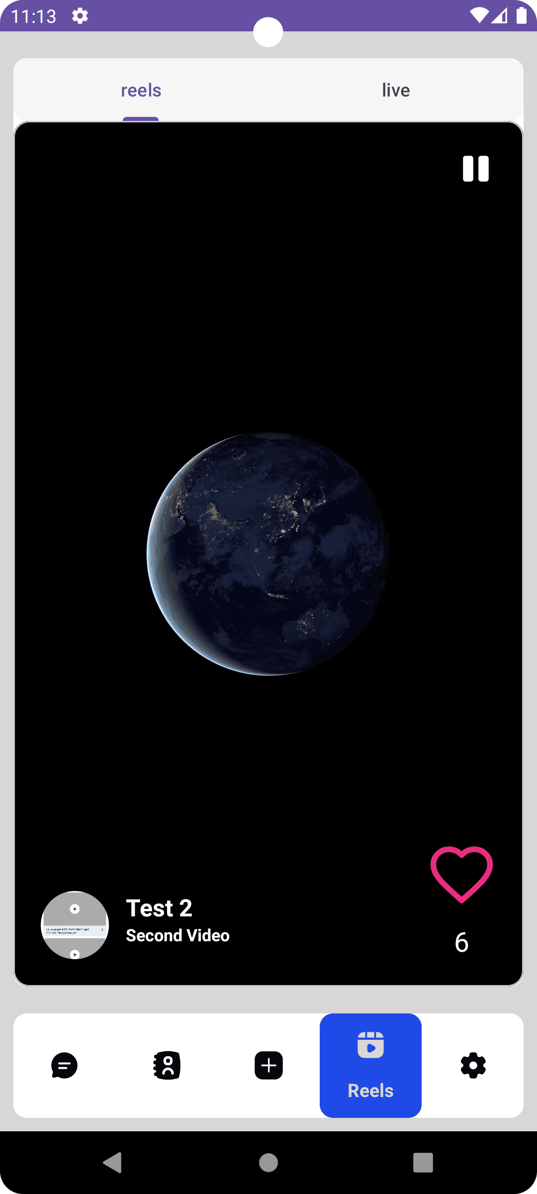 reels screen of micro chat app