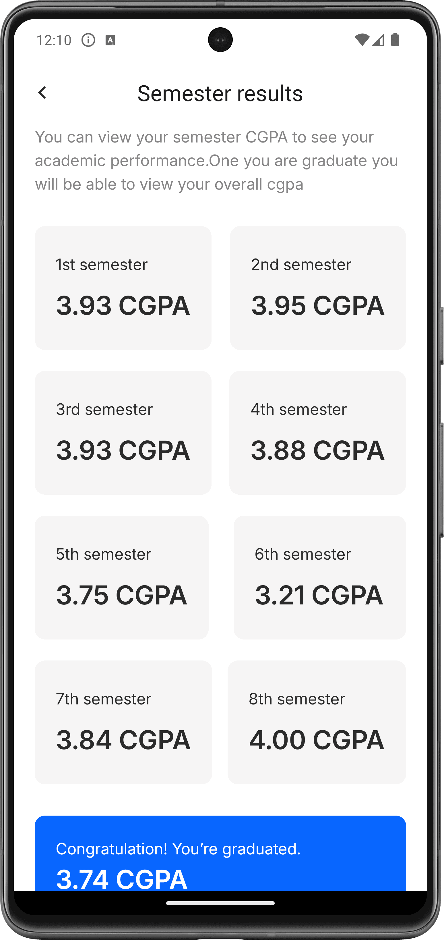 student semester result screen of log polytechnic