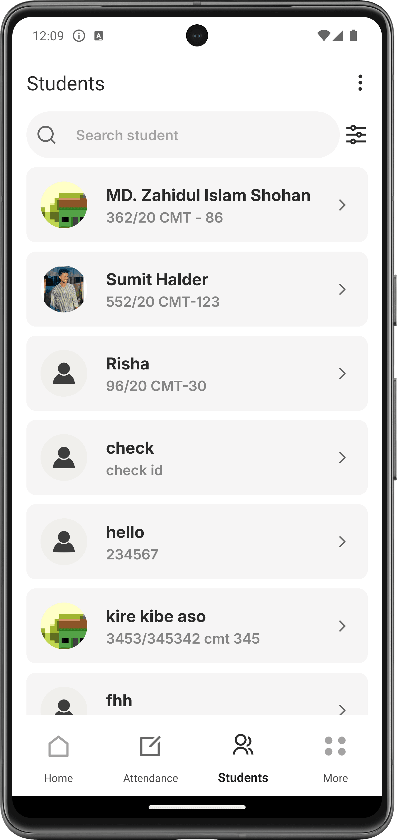 student screen of log polytechnic