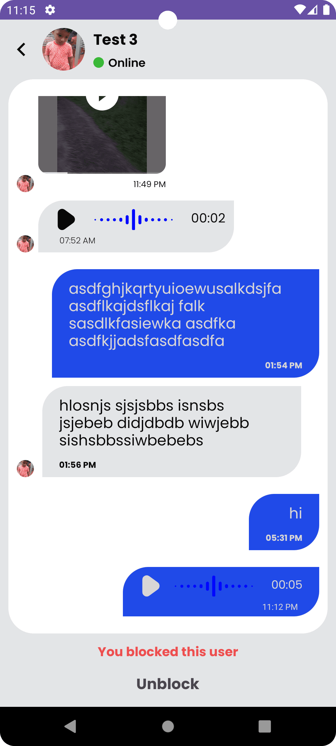 user block chat screen of micro chat app
